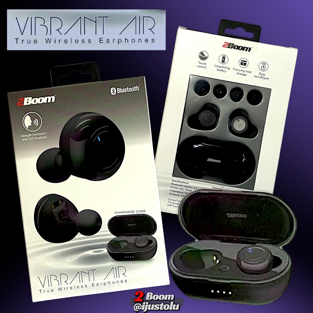 2Boom Vibrant Air Bluetooth Earphones | Touch Control | Siri & Google Enabled
